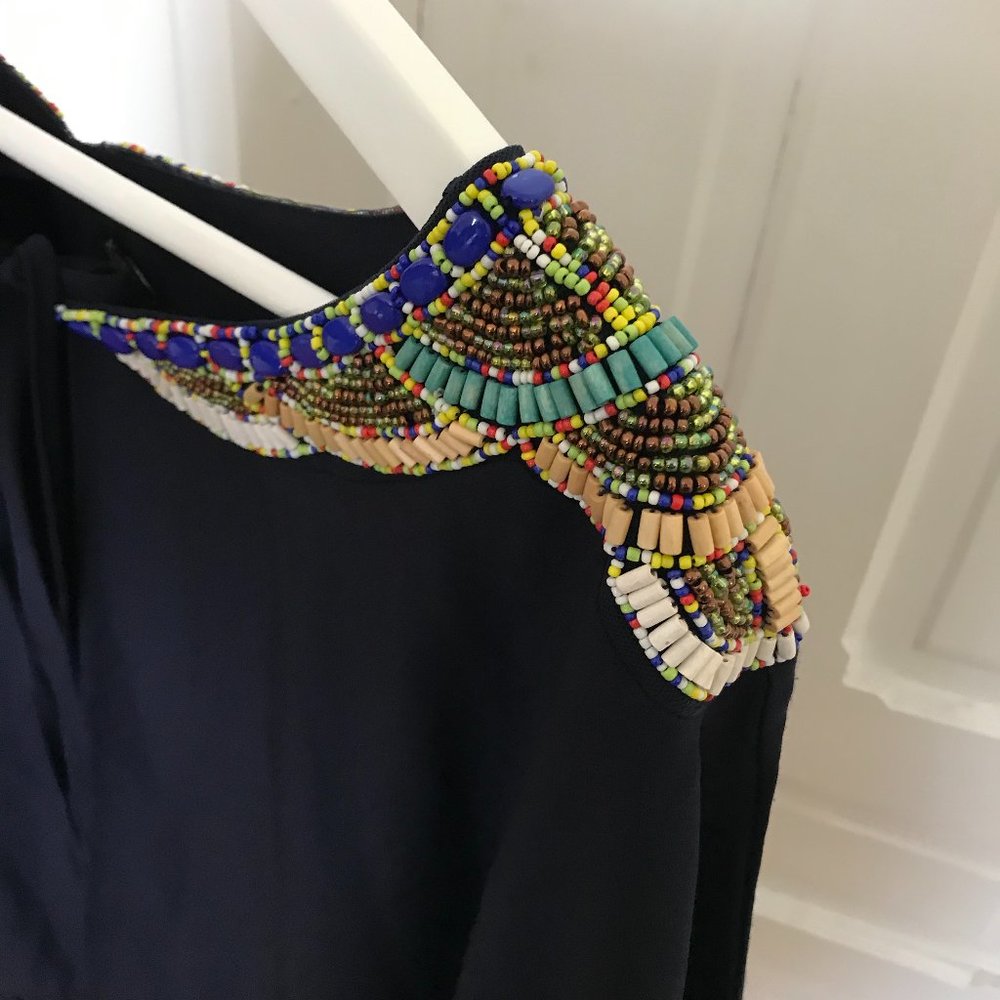 Alberto Makali Beaded Cape with Fringe